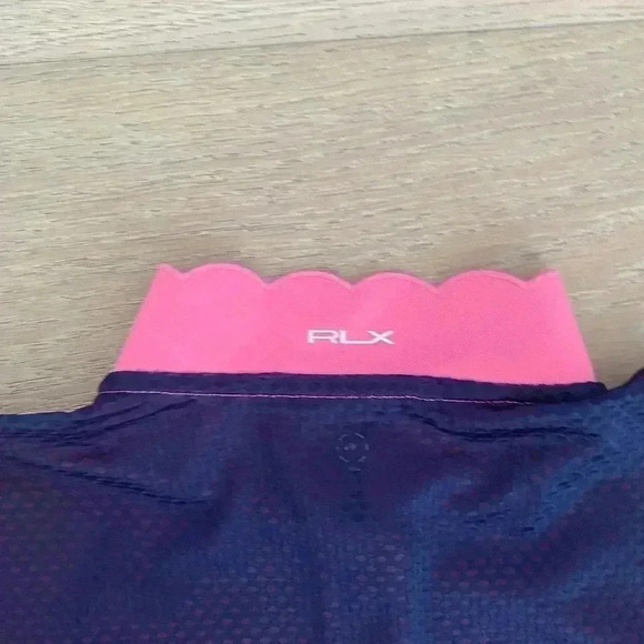 RLX Ralph Lauren Scalloped Neck Polo Shirt Pink Blue Small - Picture 7 of 8